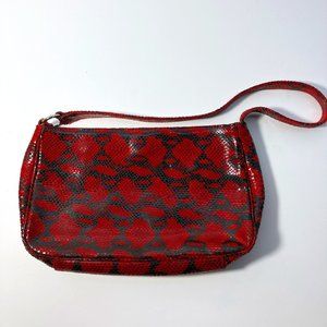 BCBG Paris Red & Black Snake Leather Handled Clutch New w/o tags